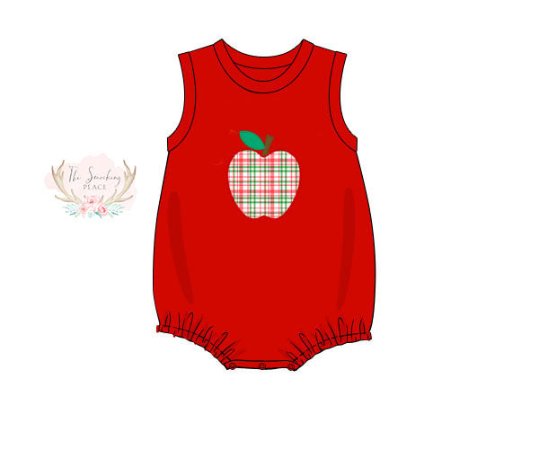 Red Green Plaid Apple Applique Red Boy Bubble