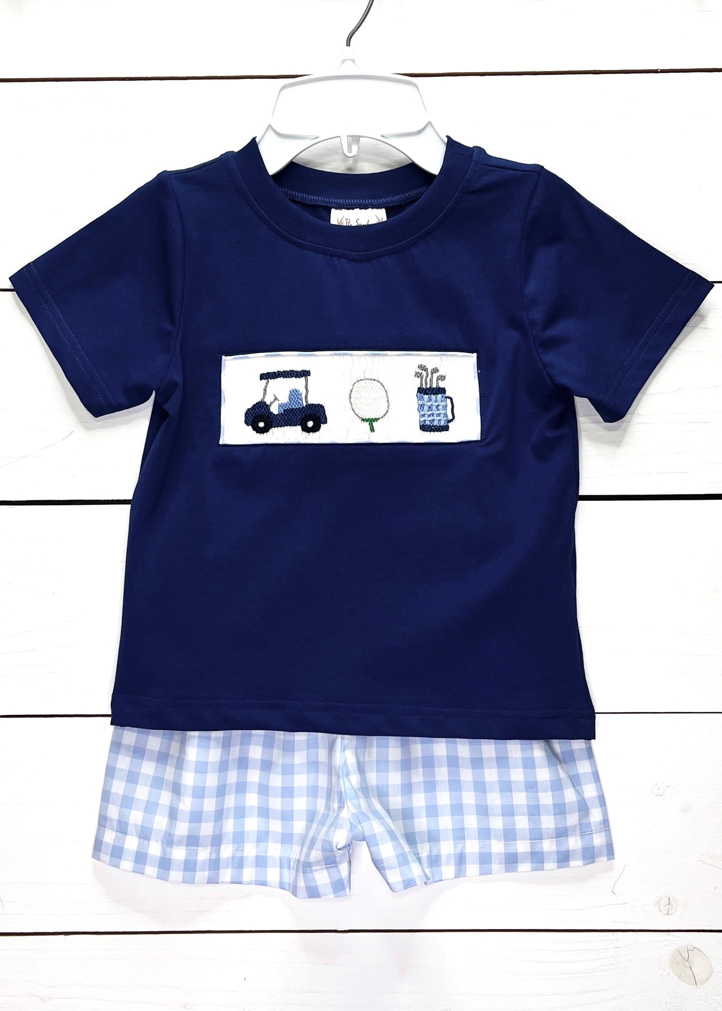 Golf Smocked Blue Windowpane Short Set