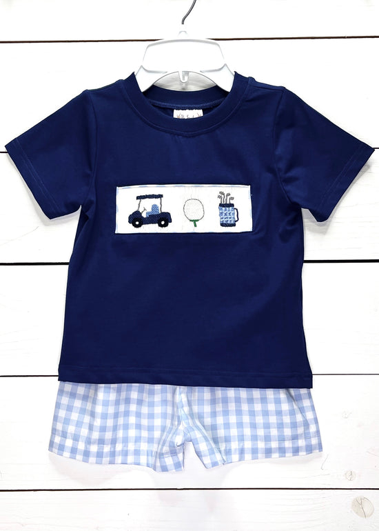 Load image into Gallery viewer, Golf Smocked Blue Windowpane Short Set

