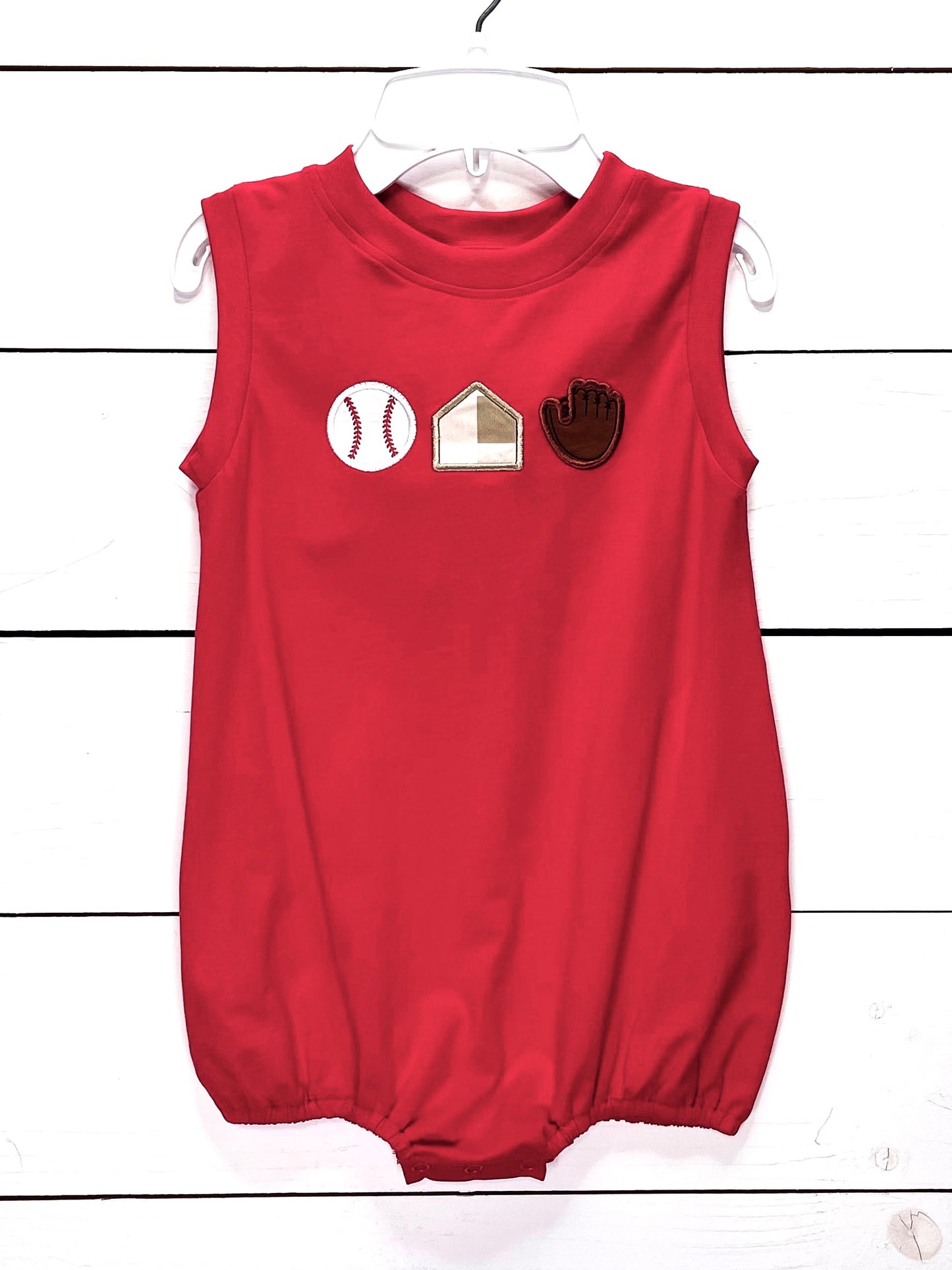 Baseball Applique Red Knit Boy Bubble
