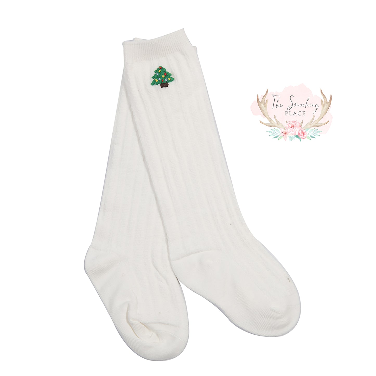 Christmas Tree Embroidered Knee High Socks