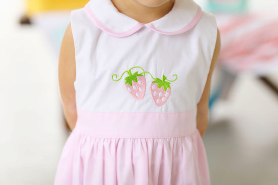 Strawberry Embroidered Tie Back Pink Dress