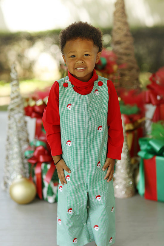 Santa Embroidered Green Gingham Longall
