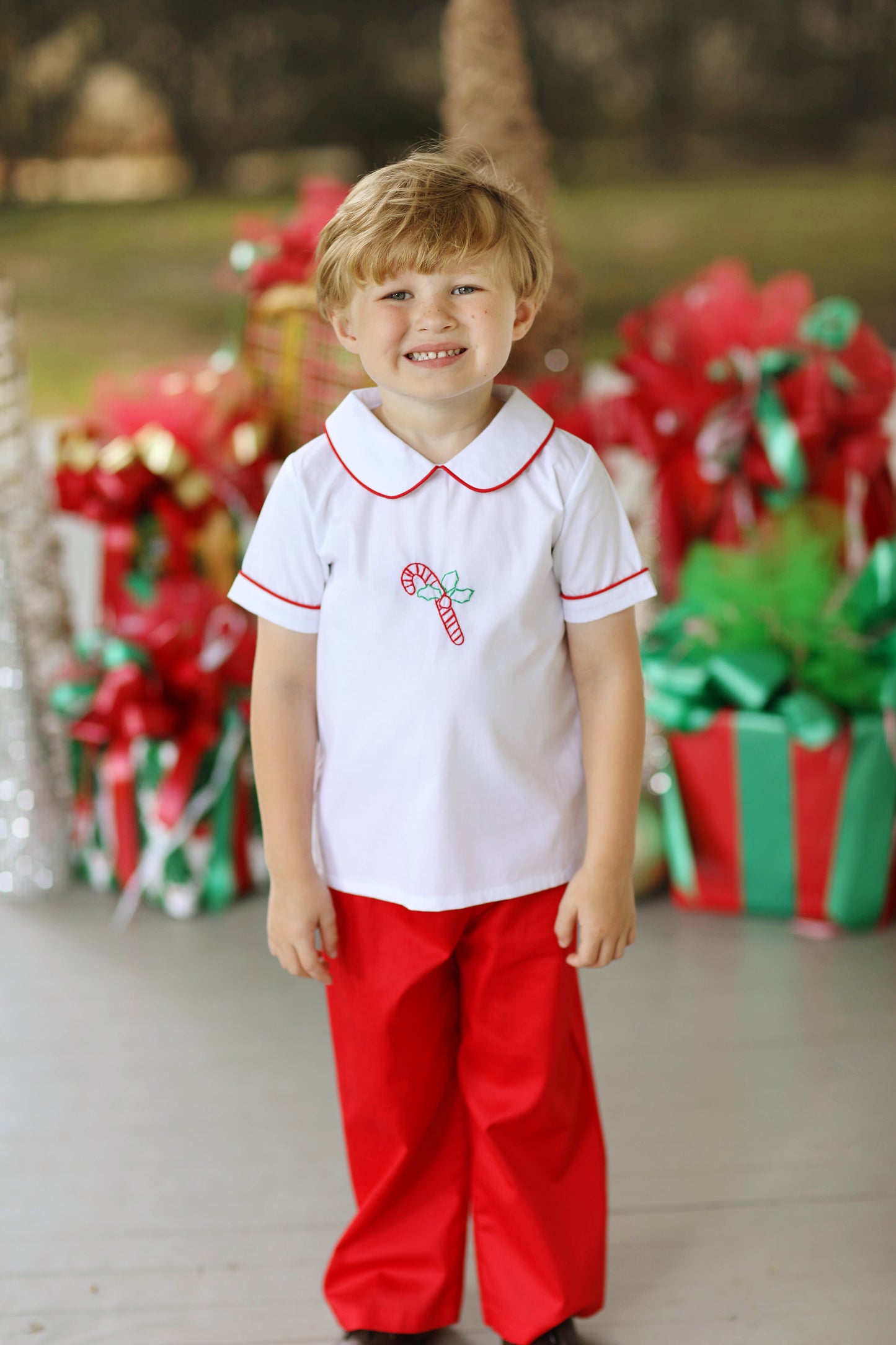Candy Cane Embroidered Red Pant Set