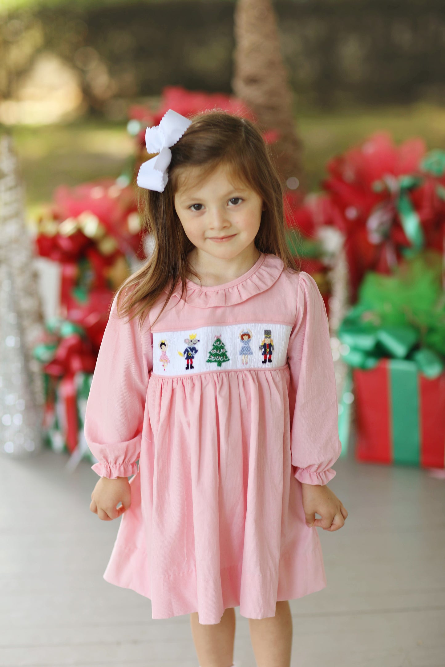 Load image into Gallery viewer, Nutcracker Smocked Pink Corduroy Ruffle Dress
