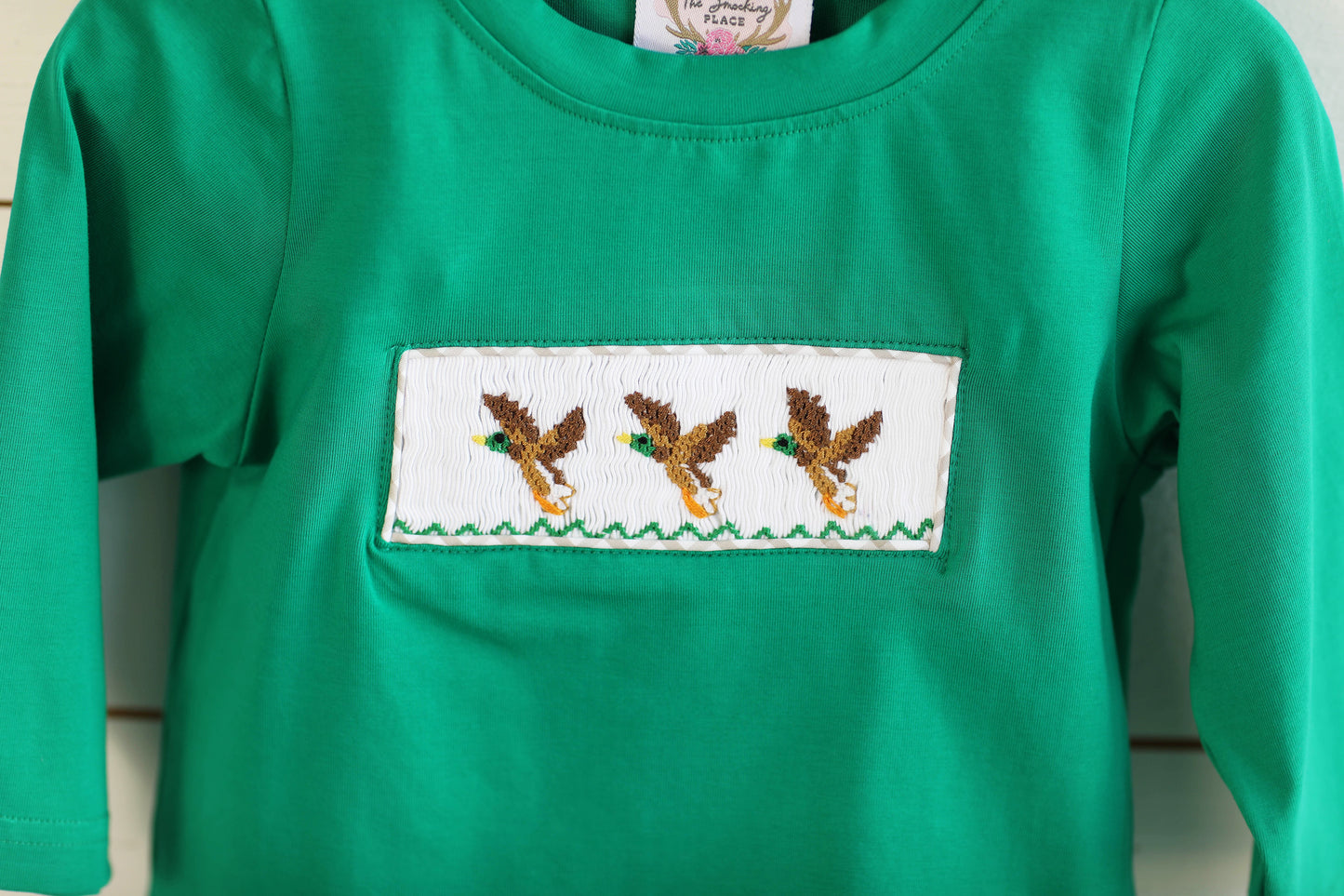 Mallard Duck Smocked Green Shirt Khaki Windowpane Pant Set