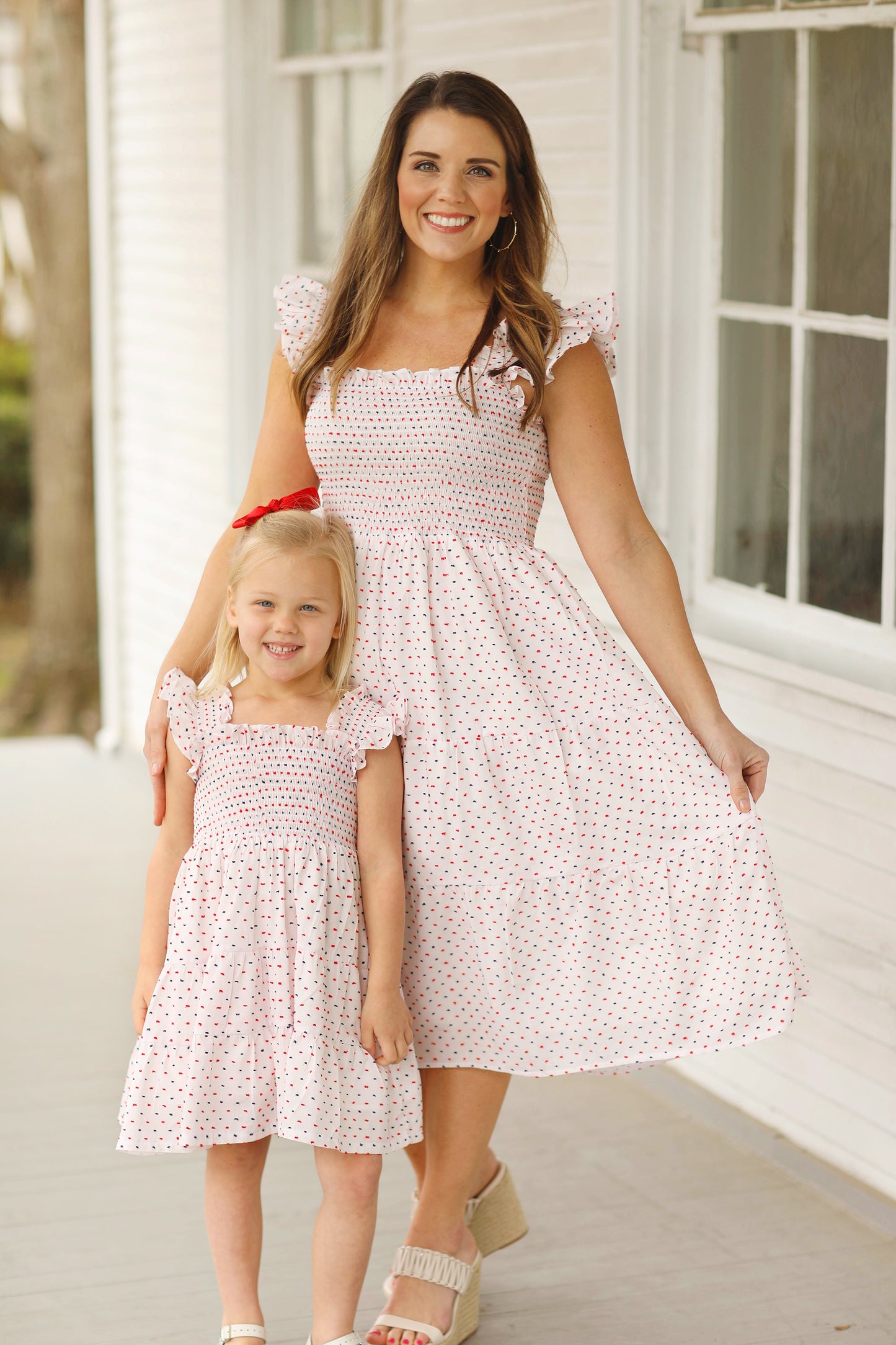 Patriotic Swiss Dot Smocked Ladies Dress