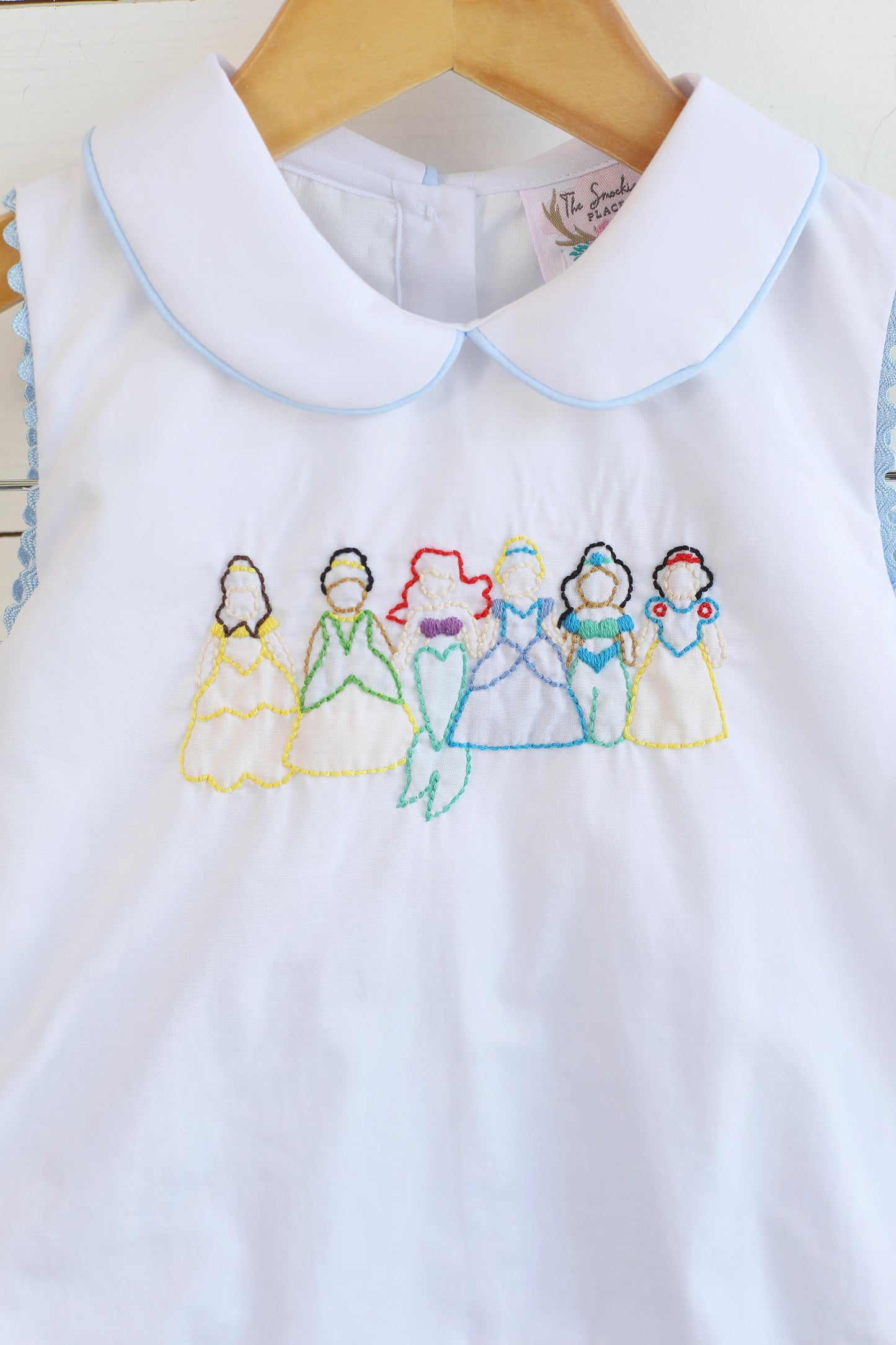 Princess Shadow Embroidered Blue Bitty Dot Ruffle Short Set
