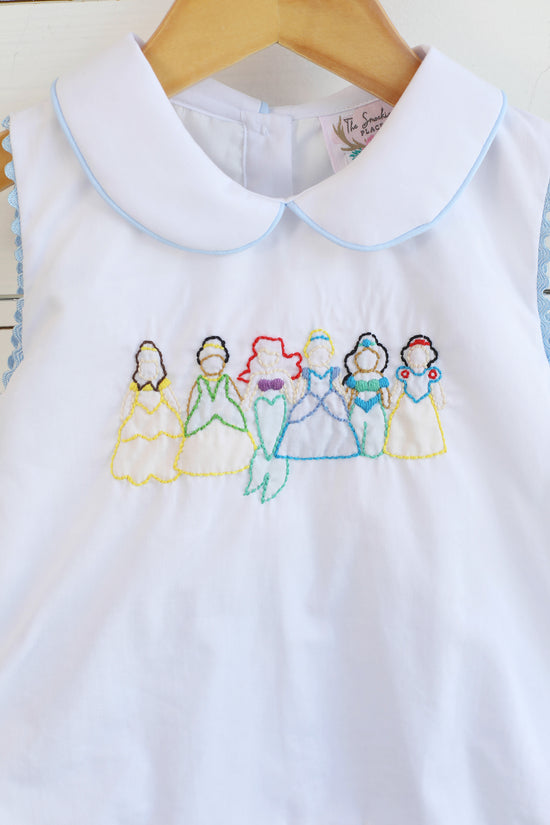 Princess Shadow Embroidered Blue Bitty Dot Ruffle Short Set