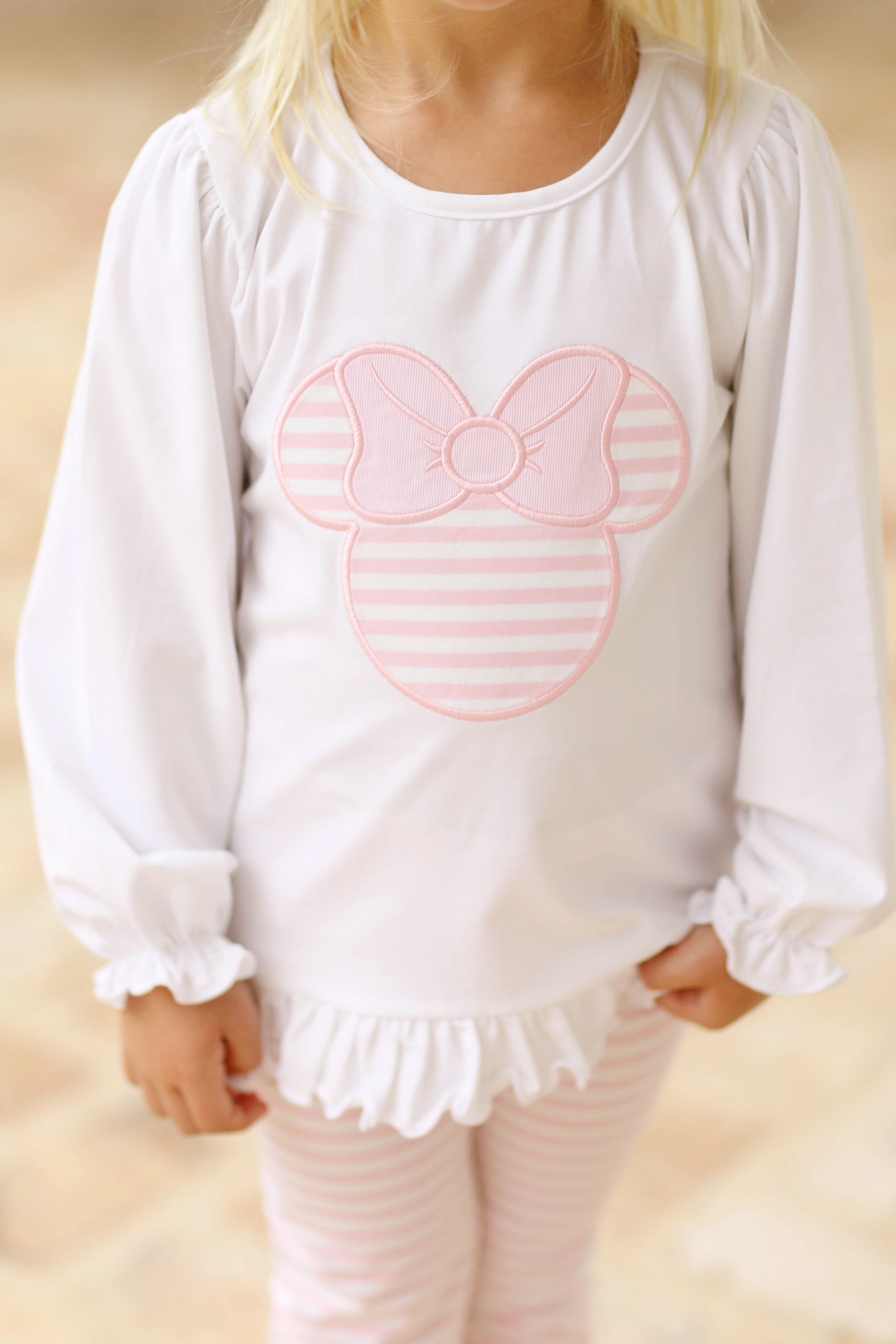 Mouse Applique Pink Stripe Knit Legging Set