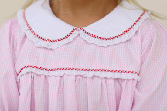 Load image into Gallery viewer, Pink Gingham Eyelet Lace Trim Dress
