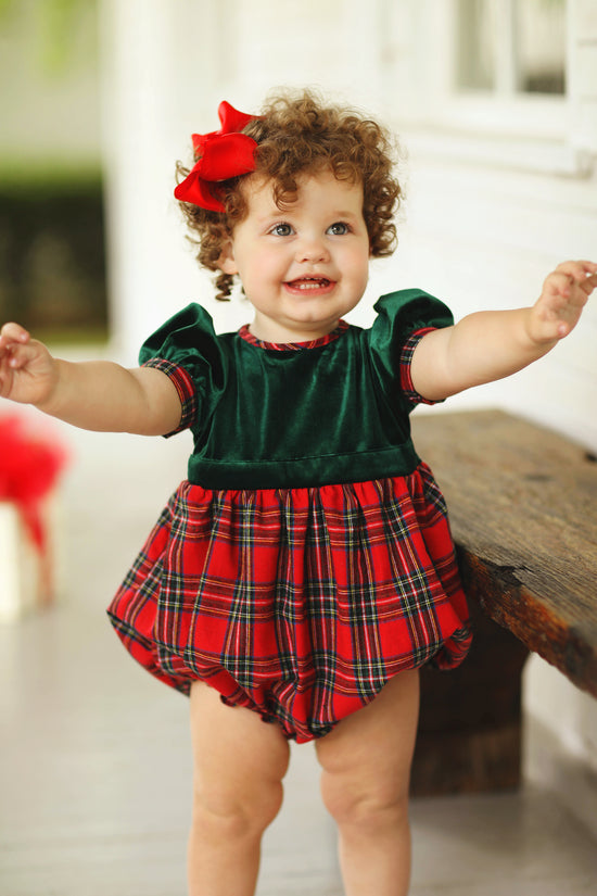 Load image into Gallery viewer, Red Tartan Green Velvet Girl Bubble
