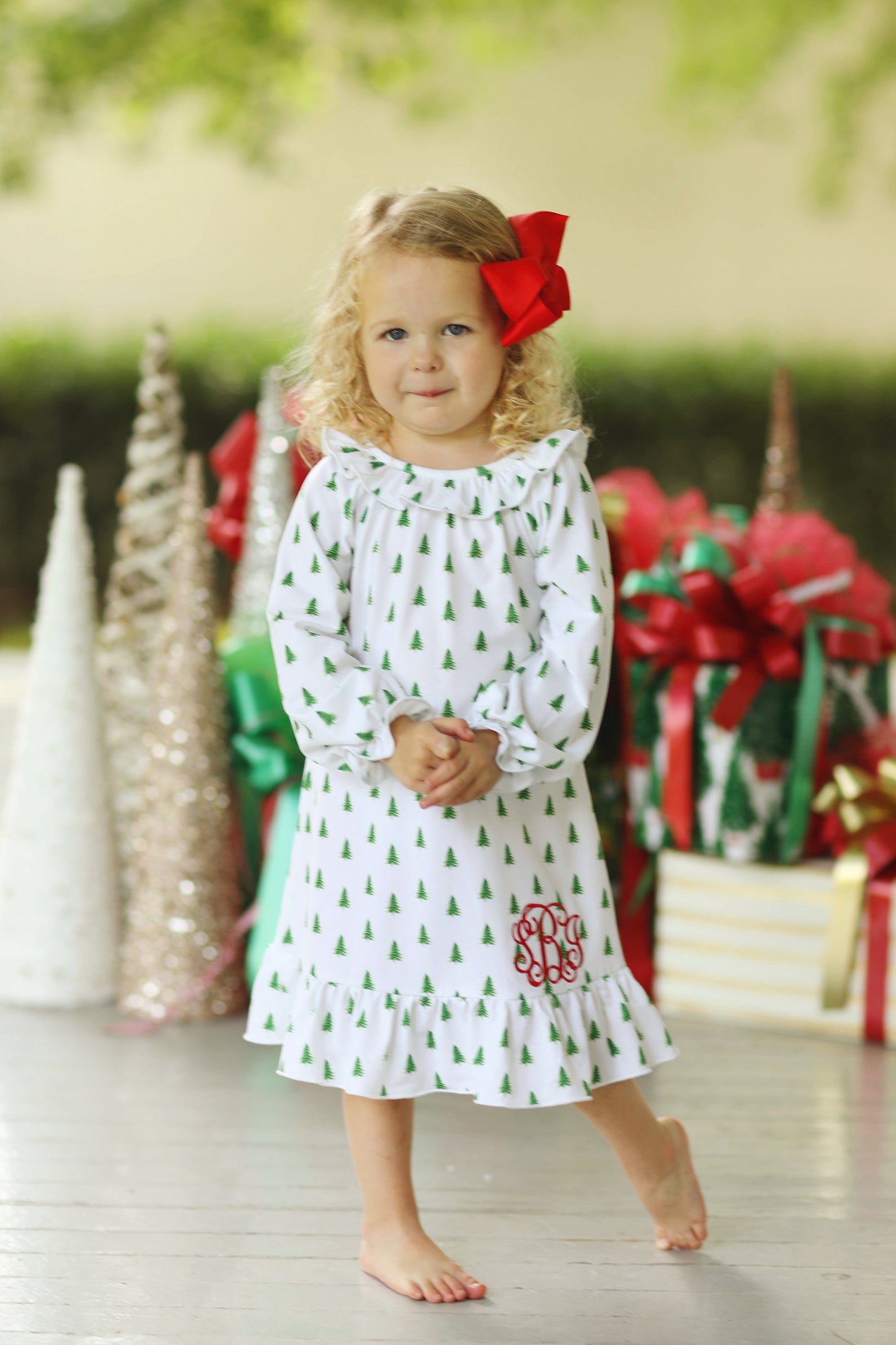 Load image into Gallery viewer, Knit Christmas Tree Print Girl Gown
