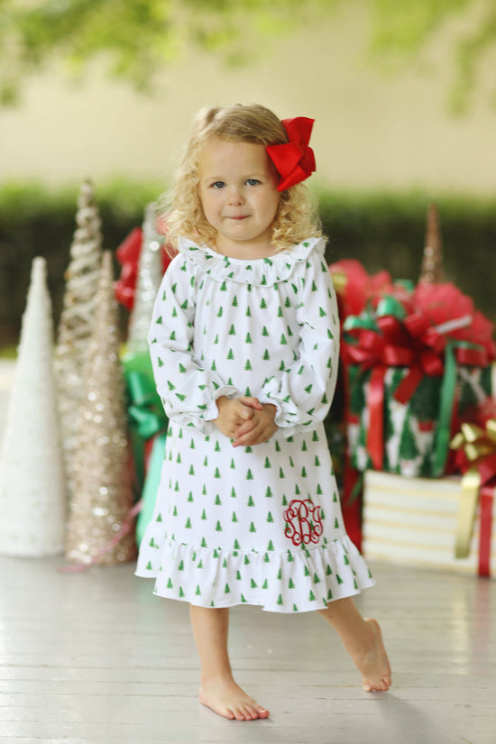 Knit Christmas Tree Print Girl Gown