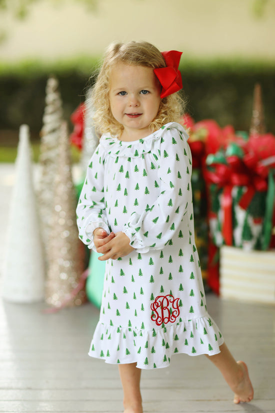 Load image into Gallery viewer, Knit Christmas Tree Print Girl Gown
