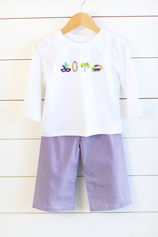 Parade Embroidered Shirt Purple Gingham Pant Set