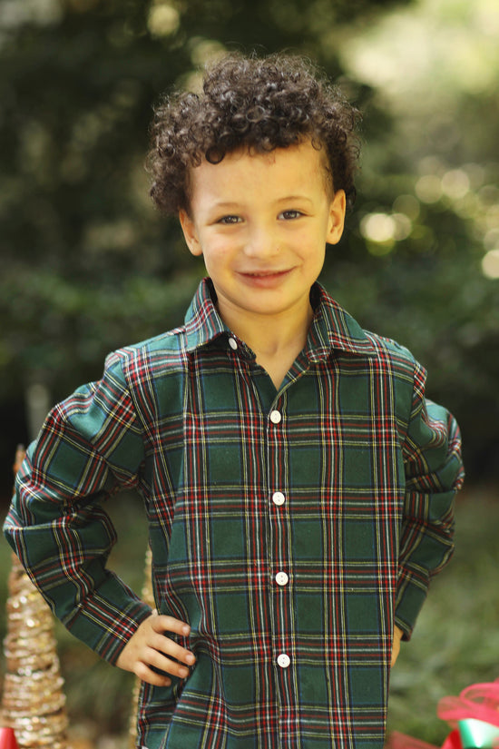 Green Plaid Button Down Collared Shirt