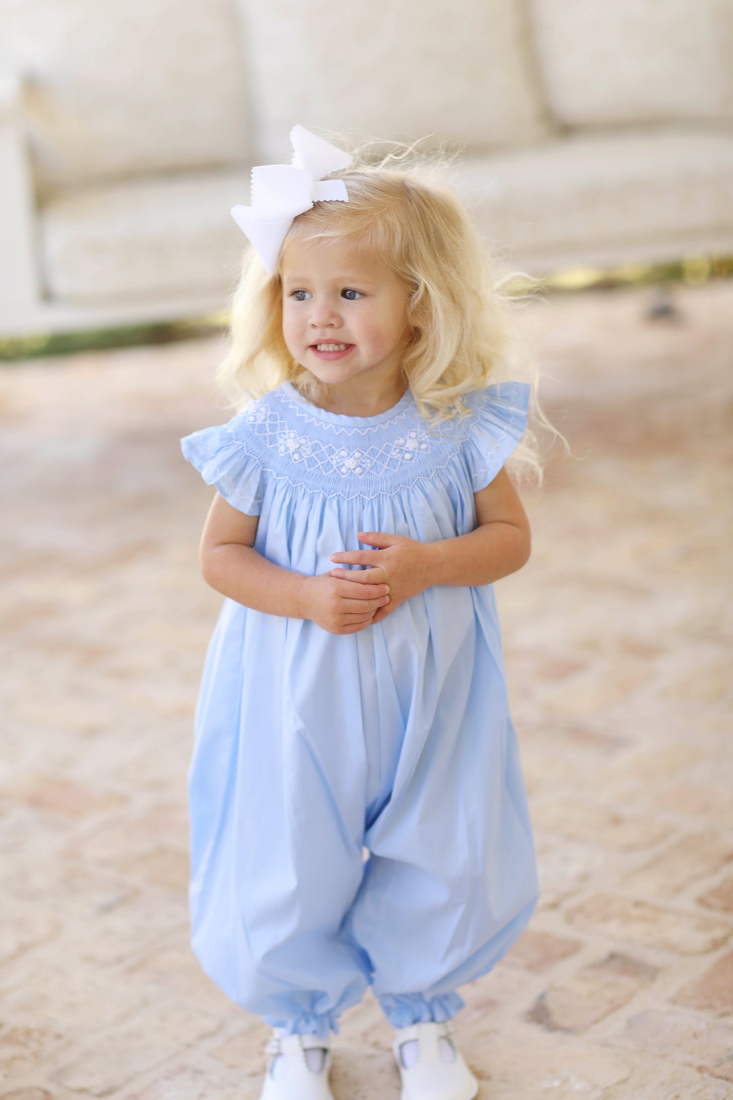 Smocked Angel Wing Blue Bishop Bubble