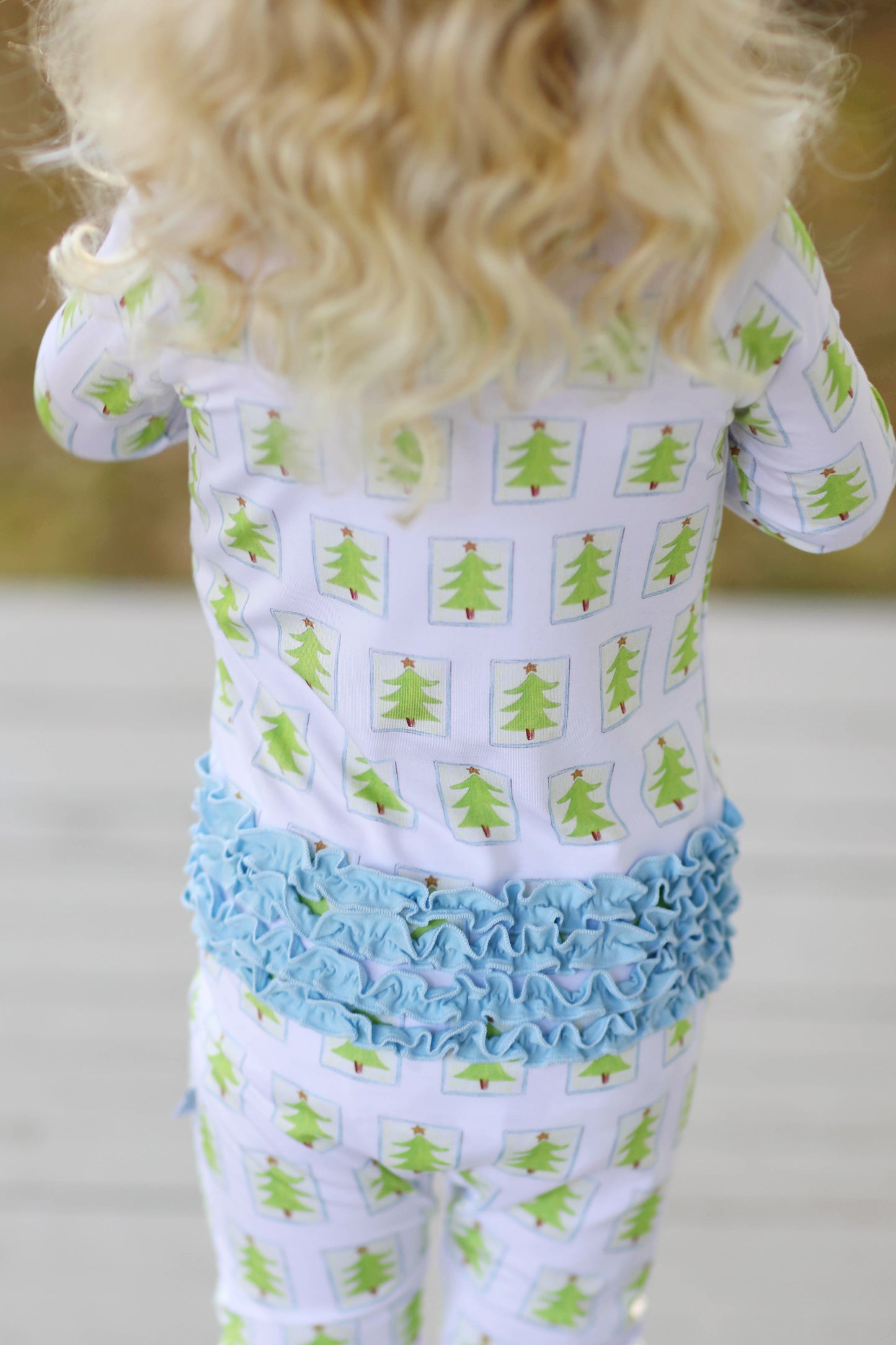 Load image into Gallery viewer, Bamboo Convertible Ruffle Zip-Up- Christmas Trees (Luella Lane)
