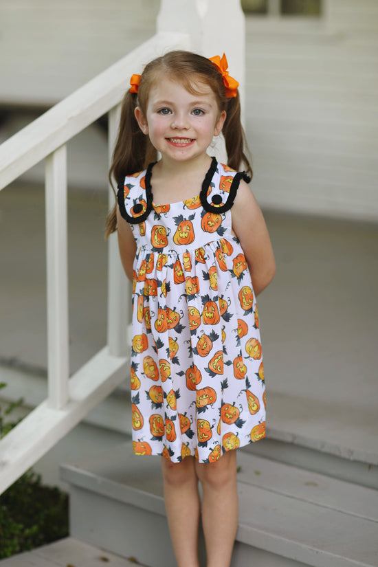 Load image into Gallery viewer, Halloween Pumpkin Print Ruffle Dress
