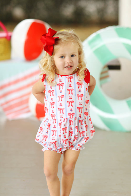 Patriotic Bow Print Ruffle Bubble