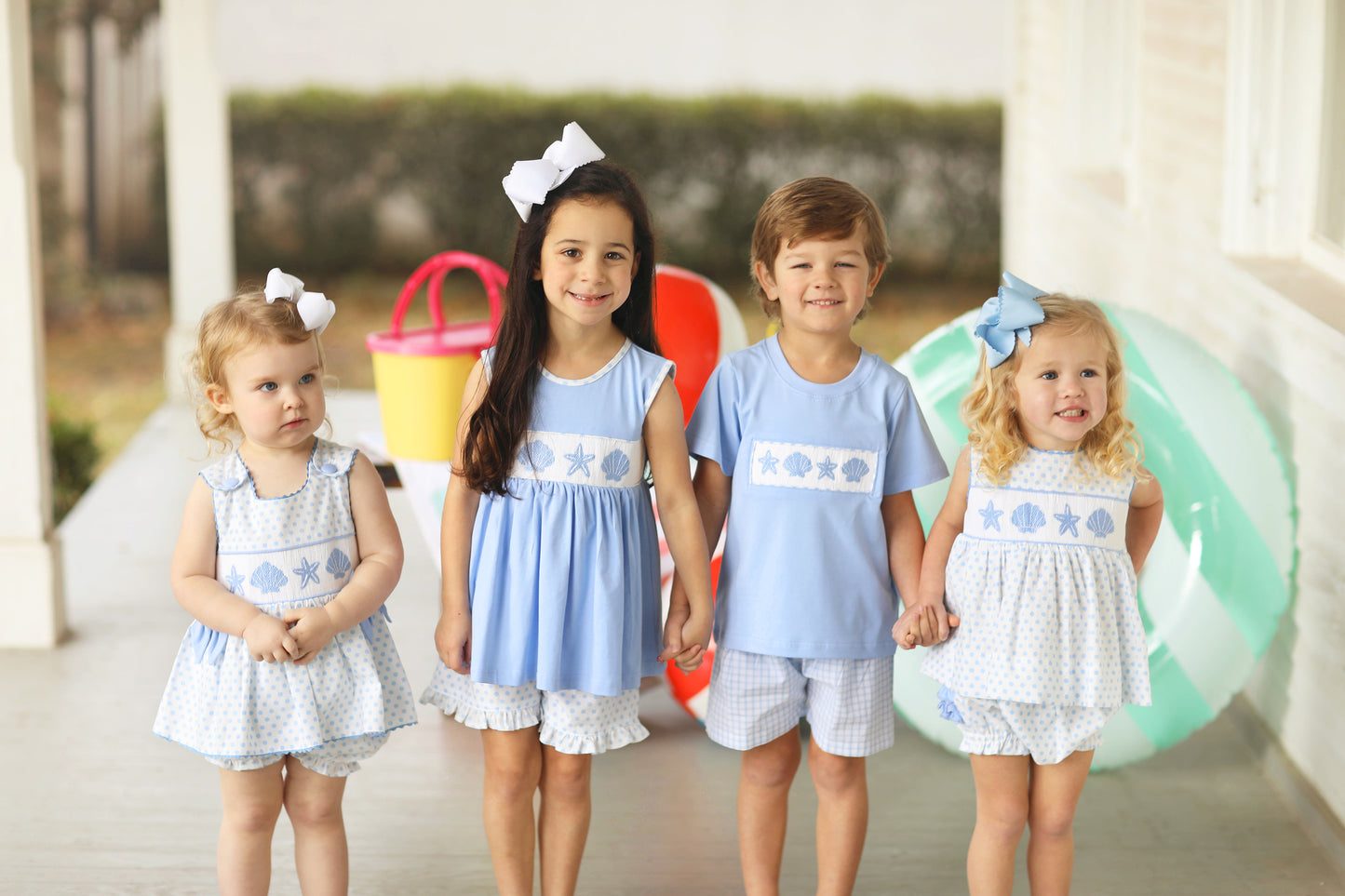 Load image into Gallery viewer, Seashell Smocked Blue Gingham Short Set
