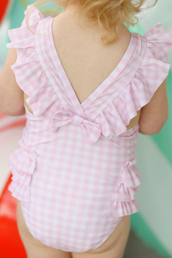 Pink Gingham Ruffle One-Piece Swimsuit