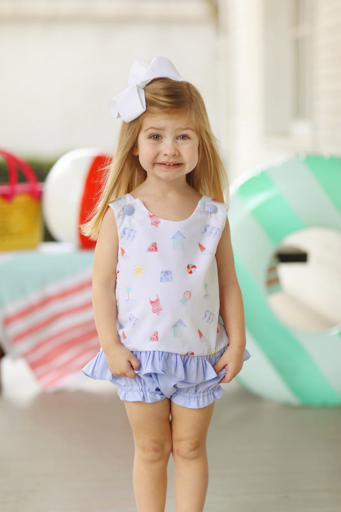 Beach Print Swing Back Ruffle Bloomer Set