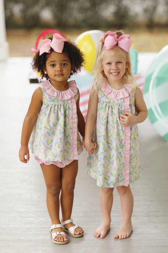 Lemon Print Pink Ruffle Bloomer Set