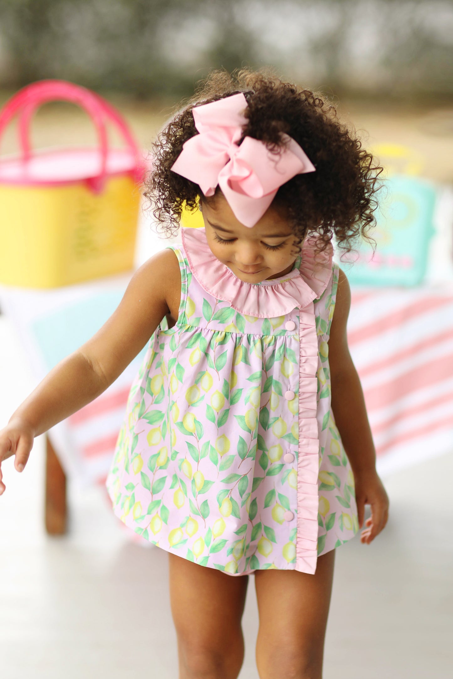 Lemon Print Pink Ruffle Bloomer Set