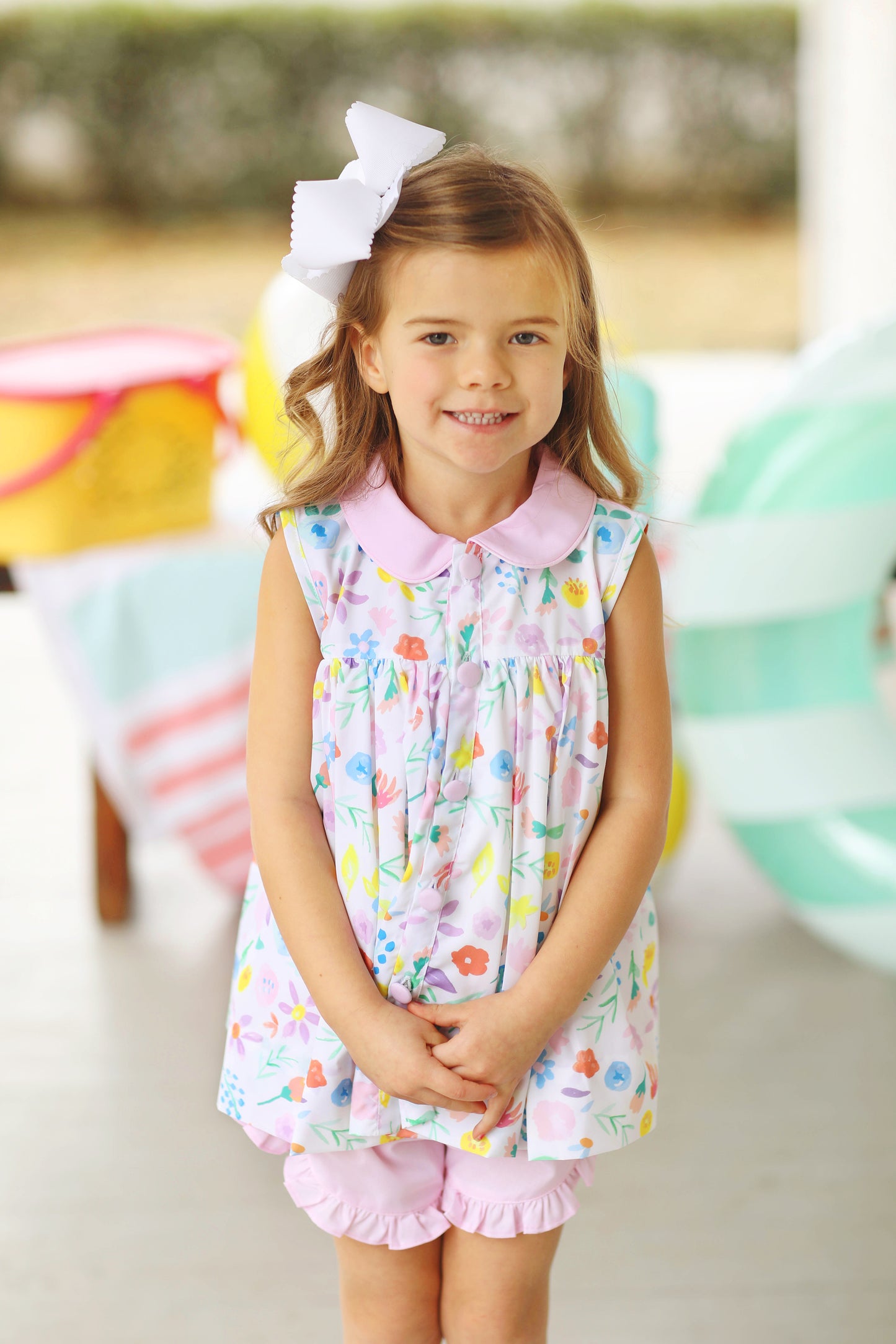 Floral Print Button Down Ruffle Short Set