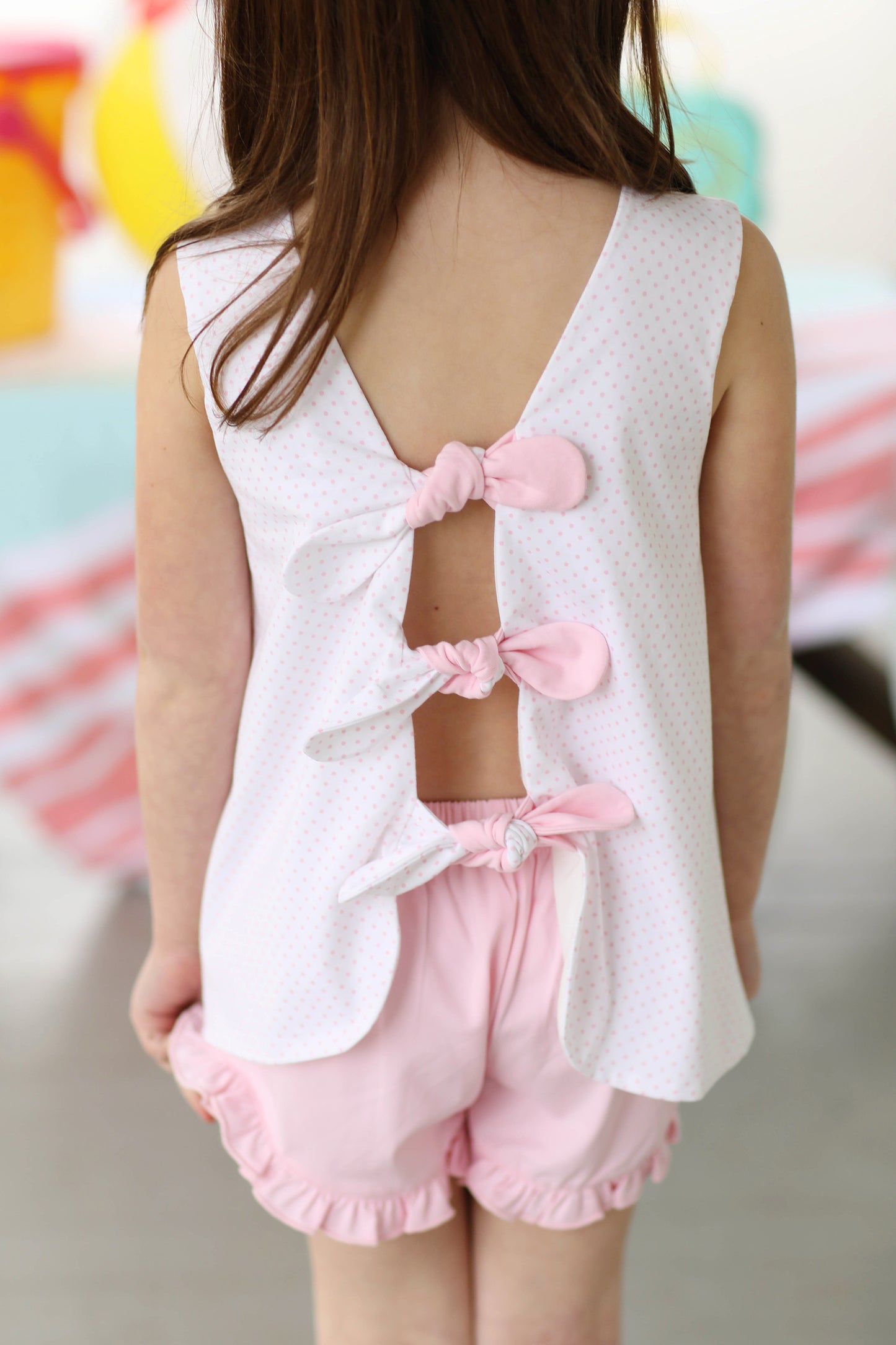 Flamingo French Knot Pink Bitty Dot Ruffle Short Set