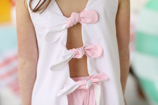 Flamingo French Knot Pink Bitty Dot Ruffle Short Set