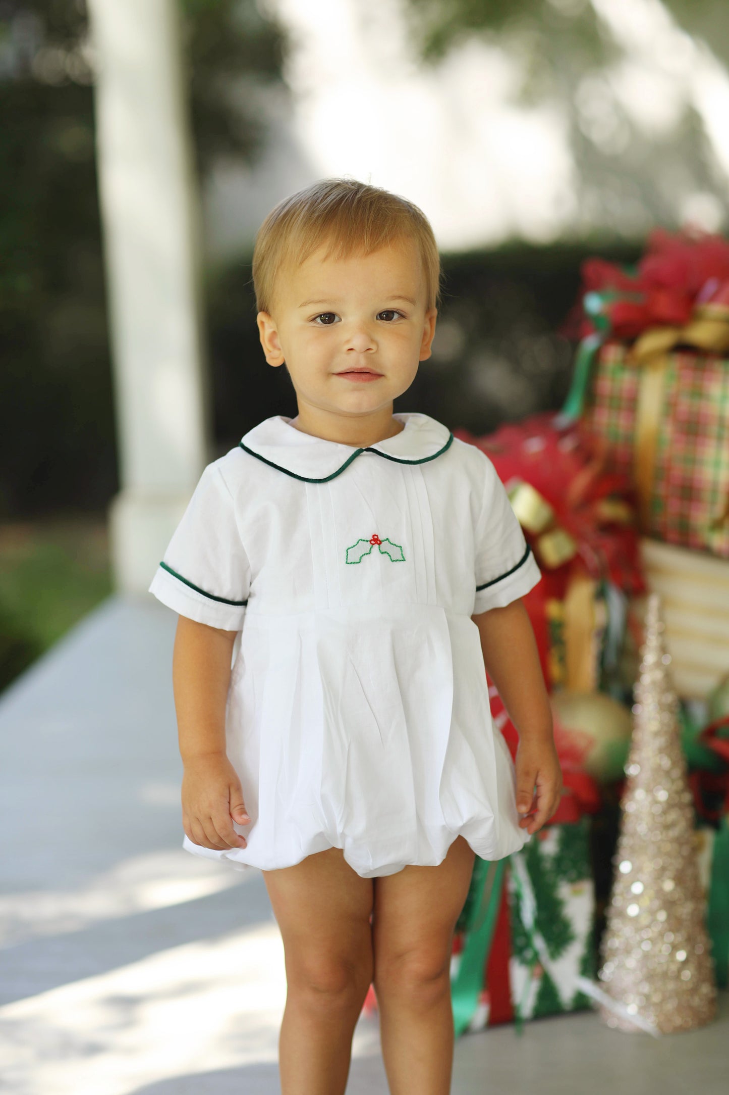 Holly Shadow Embroidered Velvet Trim White Pleated Bubble