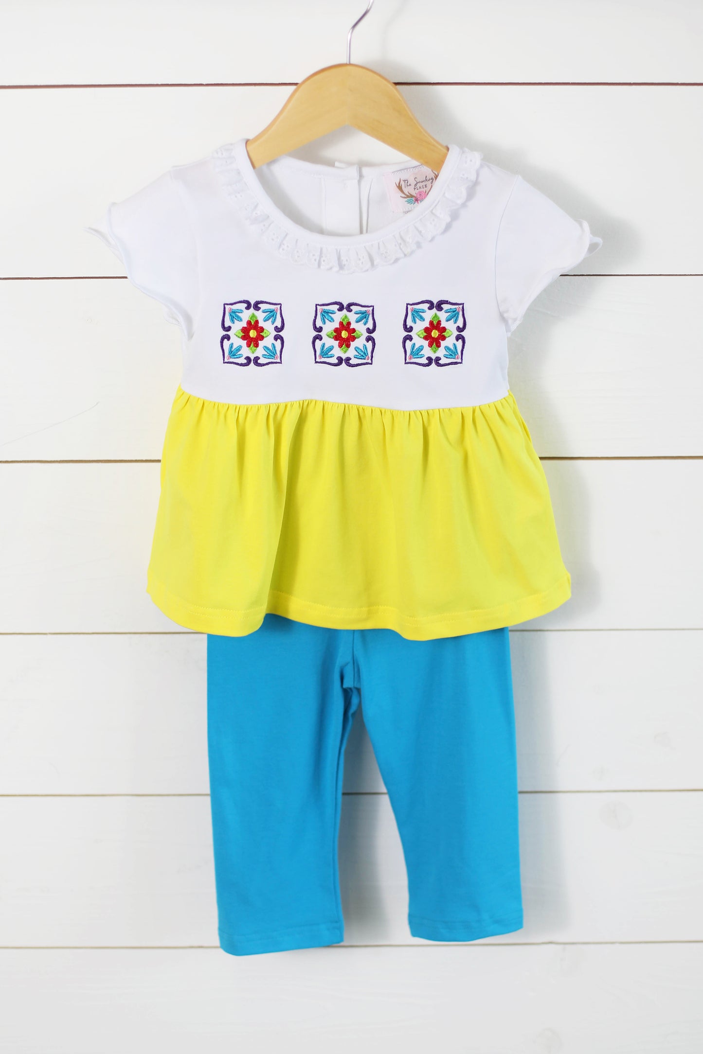 Cinco De Mayo Embroidered Knit Yellow Top Blue Pant Set