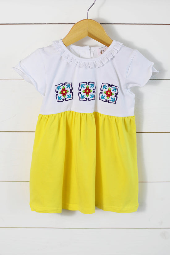 Load image into Gallery viewer, Cinco De Mayo Embroidered Knit Yellow Dress

