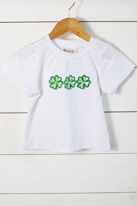 Load image into Gallery viewer, Clover Applique Boy White Knit Shirt
