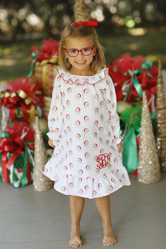 Santa Print Knit Girl Gown