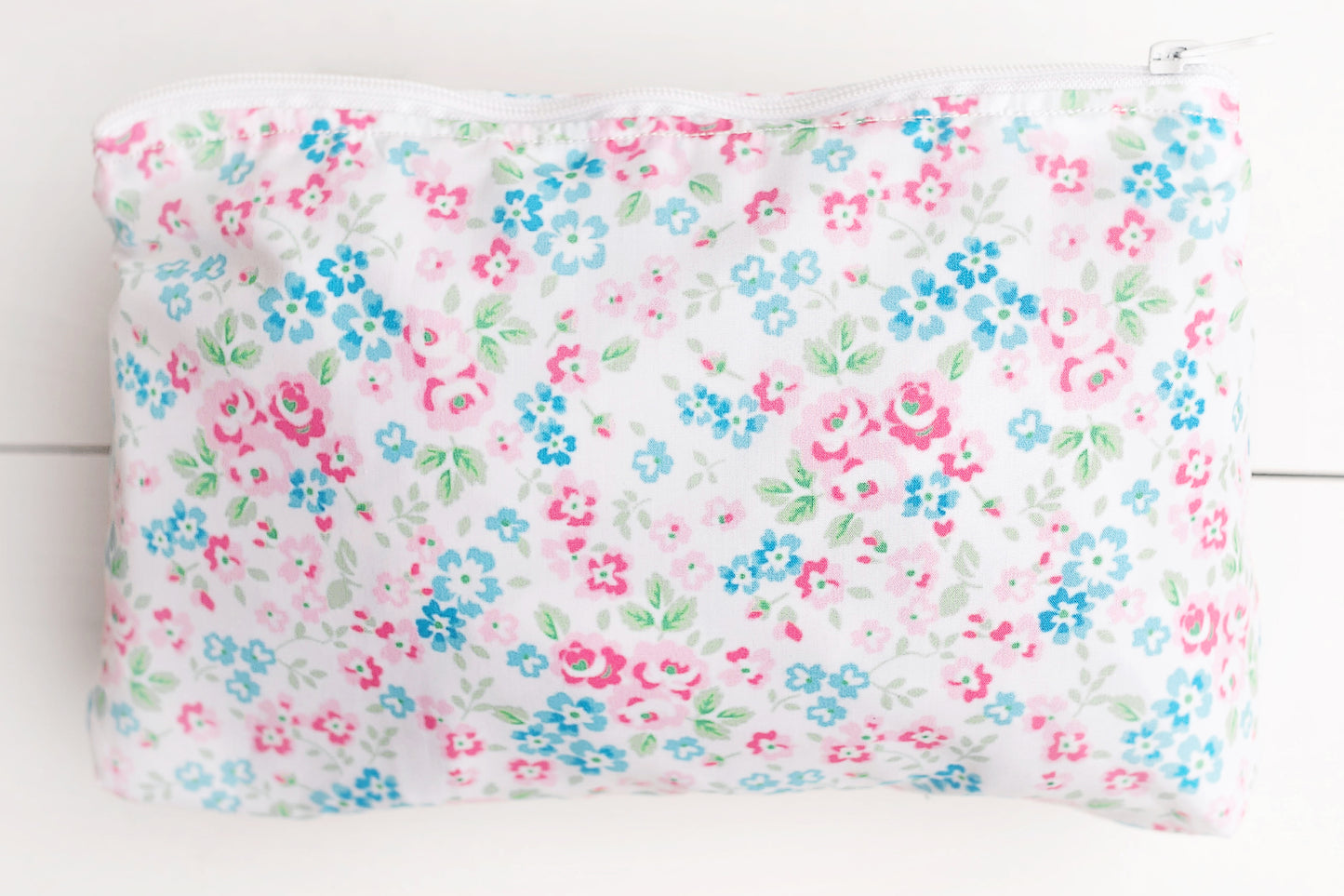 Pink Blue Floral Cosmetic Bag