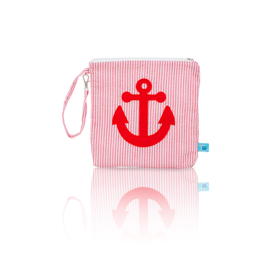 Load image into Gallery viewer, Seersucker Mini Pouch - Red/ Anchor
