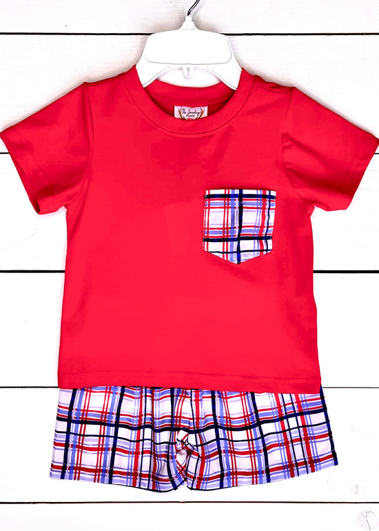 Load image into Gallery viewer, Red &amp;amp; Blue Plaid Short Set
