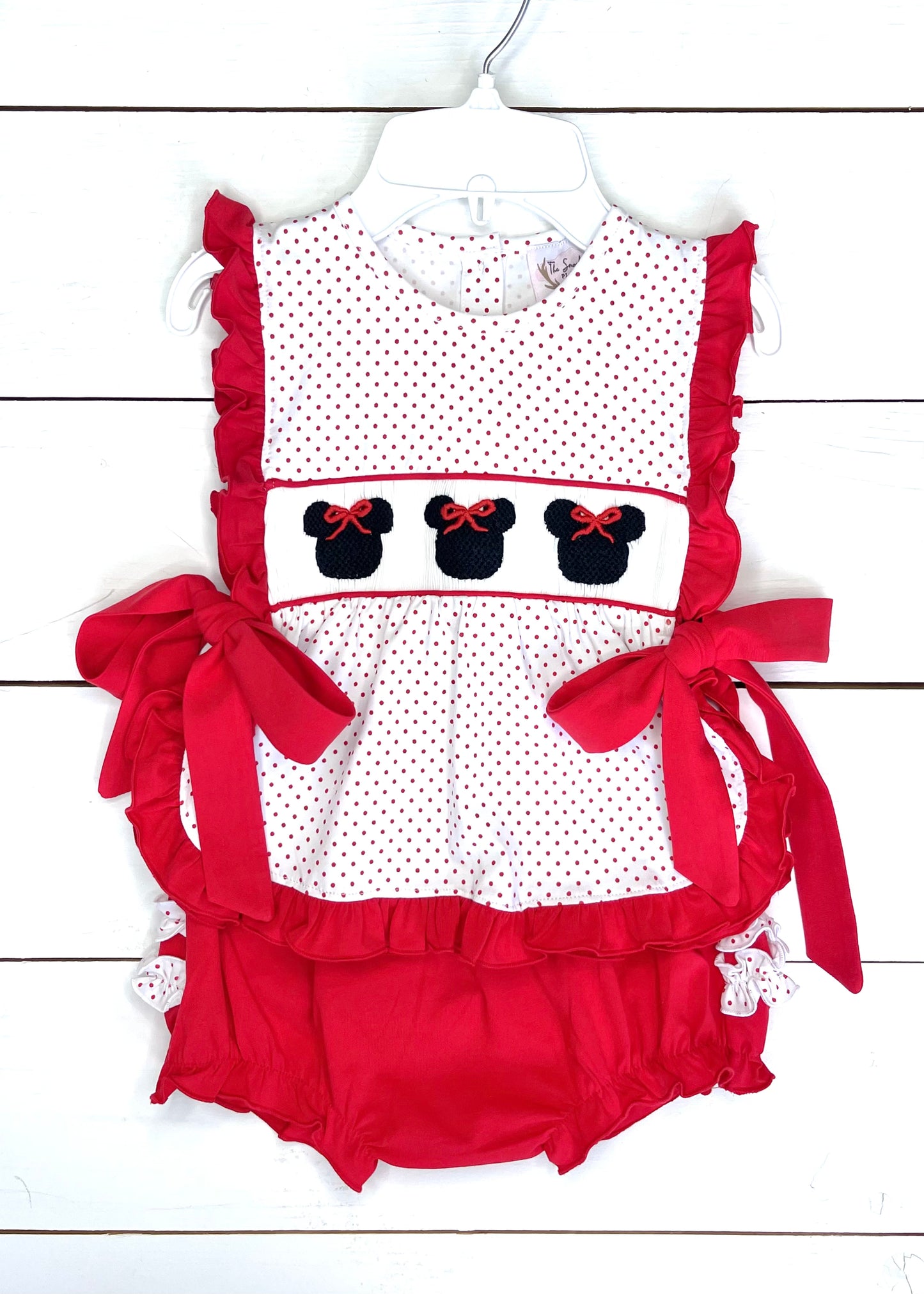 Mouse Smocked Red Bitty Dot Bloomer Set
