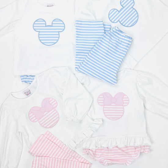 Mouse Applique Pink Stripe Knit Legging Set